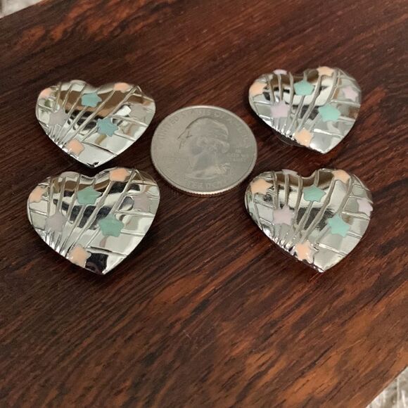 Vintage 80’s Heart and Stars Button Covers Set Of 4 - Picture 6 of 9